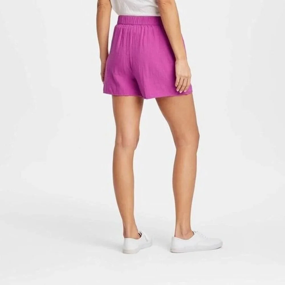 NEW Fuchsia Pink Sz XS Elastic Waist Cotton Pull On Shorts Side Pockets